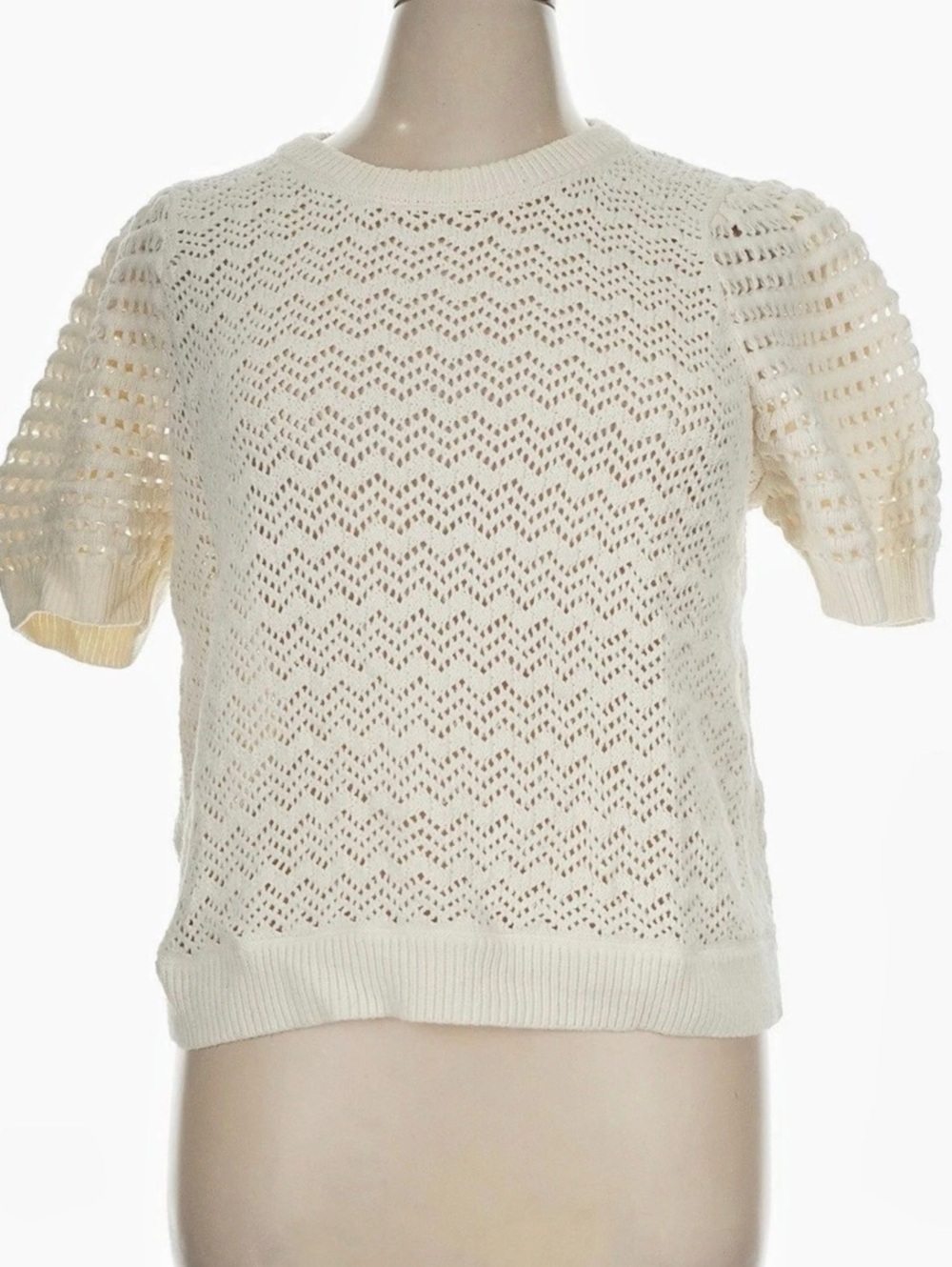 Madewell Puffed Short Sleeve Sweater in Ivory Cream Size XL open knit